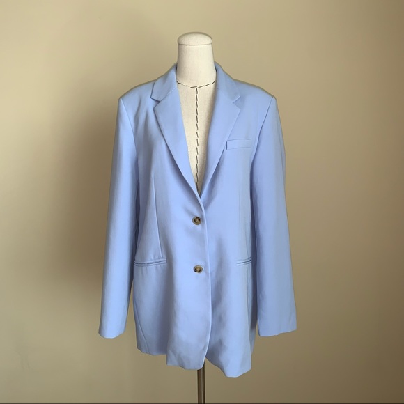 NWT Zara Oversize Straight Cut Blue Blazer Pockets Medium - Picture 3 of 16